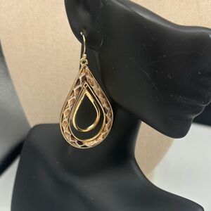 Gold and Brown Teardrop Dangle Earrings - Women Jewelry